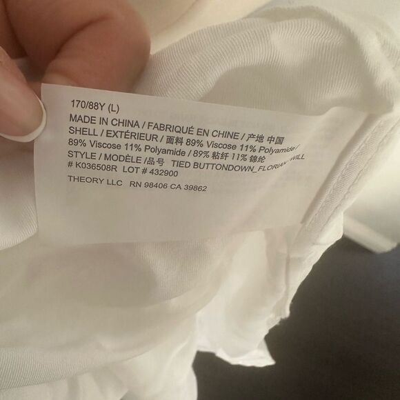 Theory Women's Long Sleeve Drawstring Waist Button Down Shirt Top White Size L - Picture 7 of 8